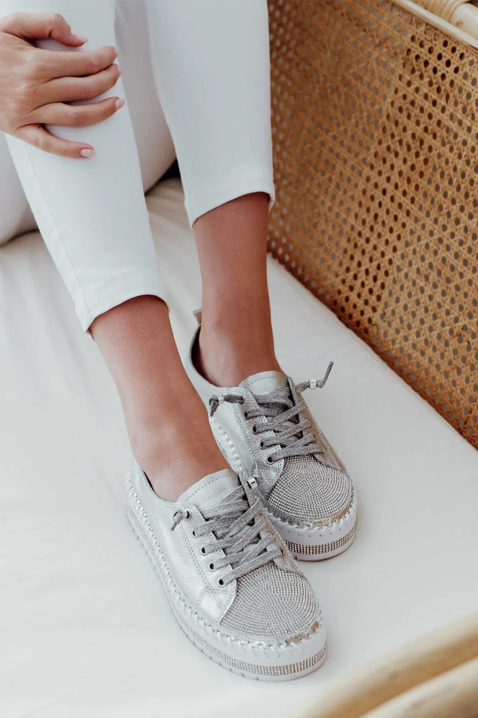 🔥 Sommerspecial 🔥SNEAKERS AUS DIAMOND SILVER LEDER