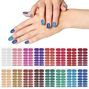 16 Sheets Glitter Full Nail Wraps Nail Polish Strips Stickers, Self-Adhesive Full Wrap Nail Art Decal for Home Women Girls DIY Nail Decor with 2 Piece Nail Files (16 Colors)