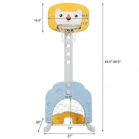 3-in-1 Adjustable Kids Basketball Hoop Sports Set-Yellow - Color: Yellow
