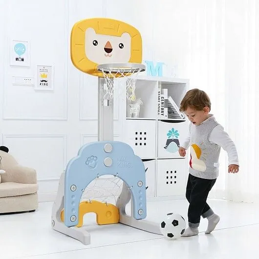 3-in-1 Adjustable Kids Basketball Hoop Sports Set-Yellow - Color: Yellow