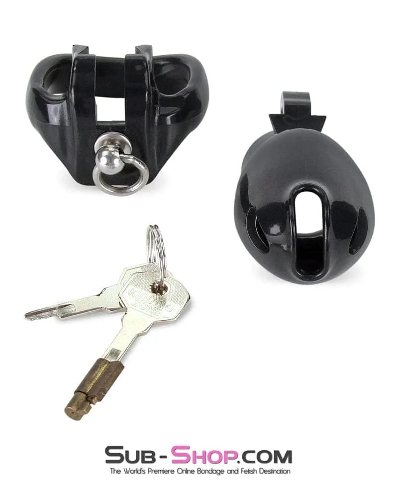 7790M  Black Cock Cuff Lead Ring Medium Chastity Cage with Small Cock and Balls Cuff