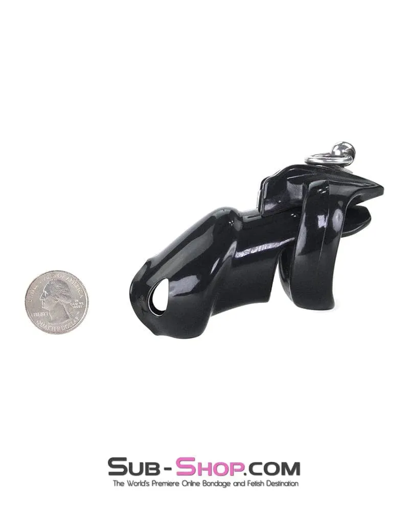 7790M  Black Cock Cuff Lead Ring Medium Chastity Cage with Small Cock and Balls Cuff