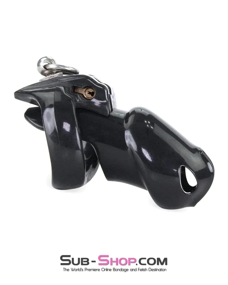 7790M  Black Cock Cuff Lead Ring Medium Chastity Cage with Small Cock and Balls Cuff
