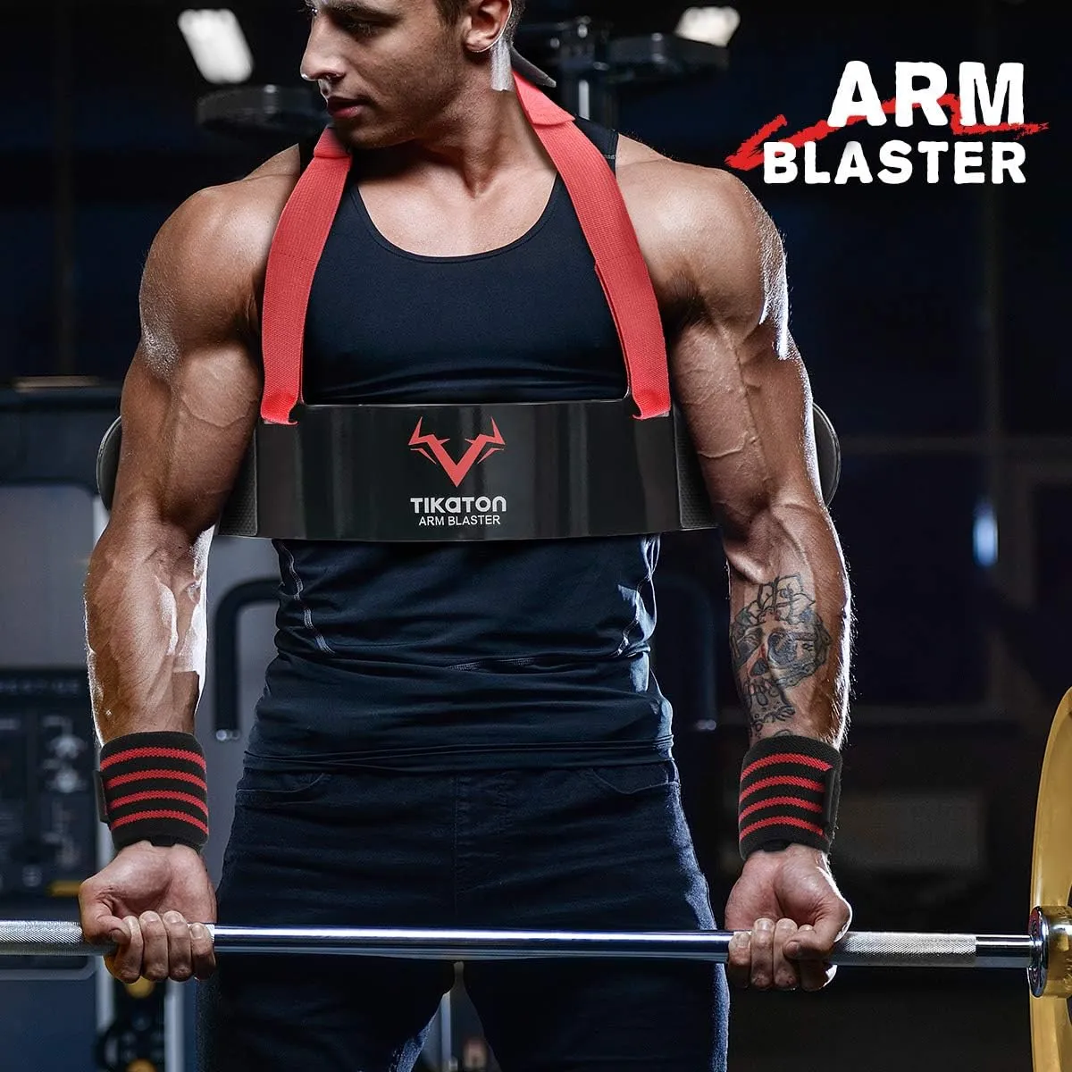 Arm Blaster with Wrist Wraps for Biceps & Triceps, Adjustable