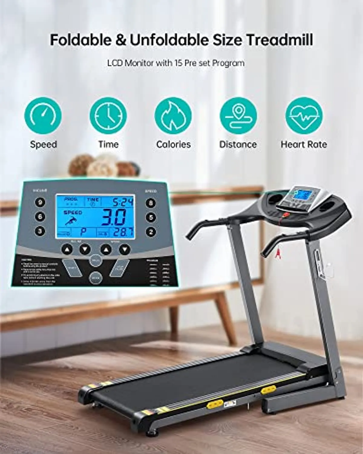 Auto Incline Treadmill Folding Treadmill Electric Treadmill for HomeWorkout Running Machine with 12-Level Automatic Incline Adjustment & Pre-Set Training Programs Large LCD Display
