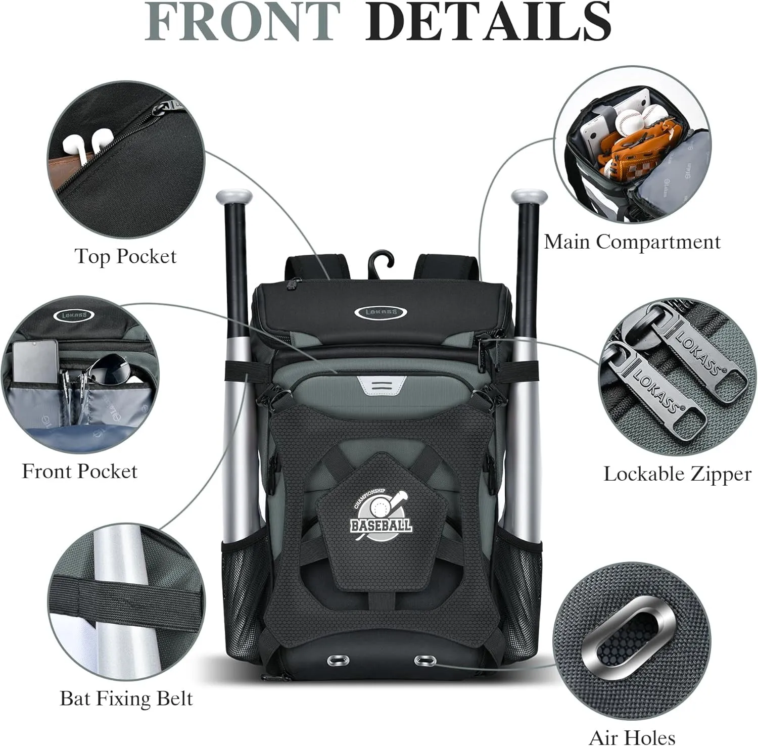 Baseball Backpack for Adult and Youth, Large Capacity Lightweight Softball Bag with Shoe Compartment and Fence Hook for Tball Bat & Equipment, Waterproof for Helmet, Gloves