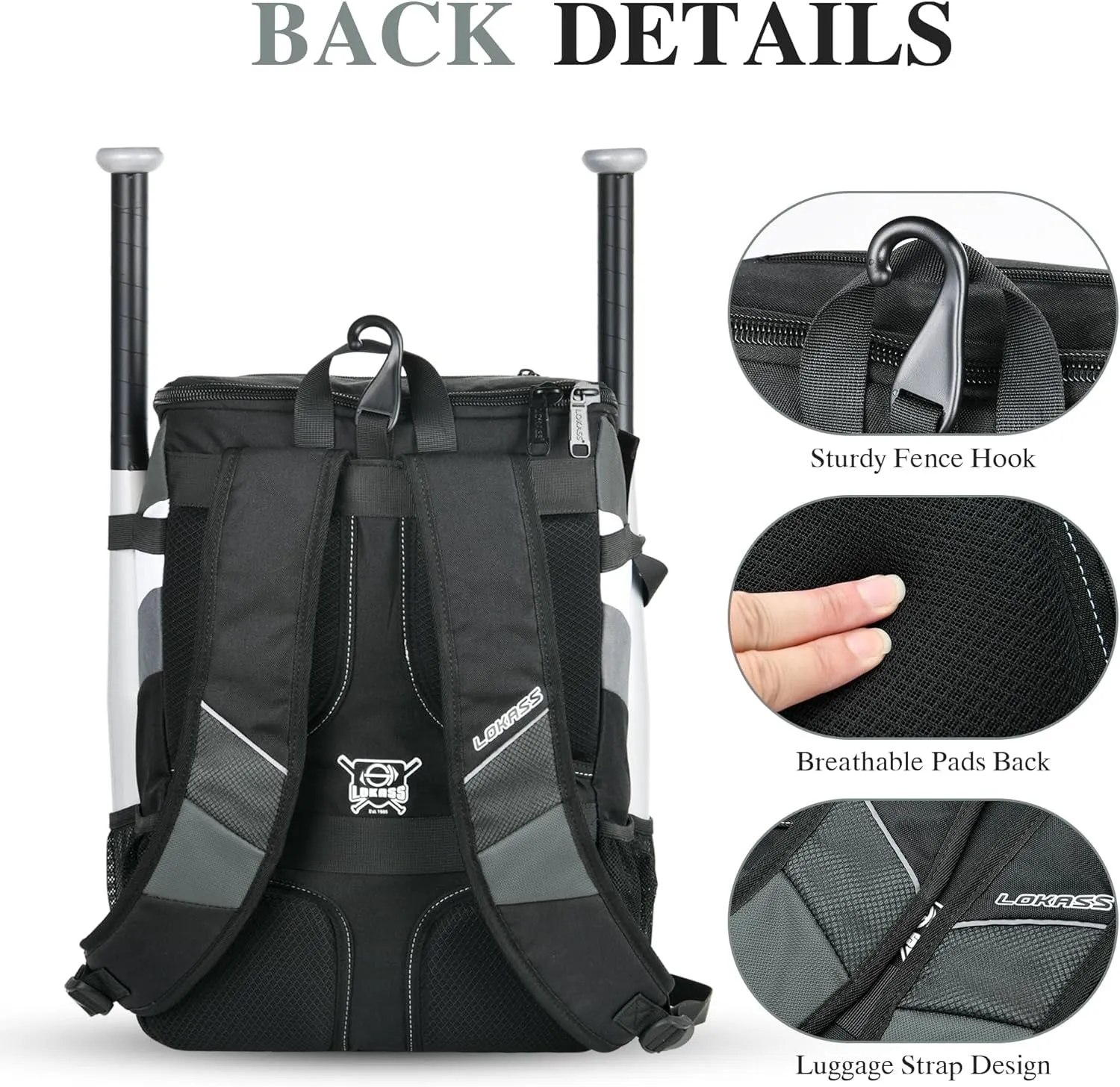 Baseball Backpack for Adult and Youth, Large Capacity Lightweight Softball Bag with Shoe Compartment and Fence Hook for Tball Bat & Equipment, Waterproof for Helmet, Gloves
