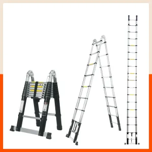 Bathla 18.5 ft A-Type Foldable Aluminium Telescopic Ladder | Portable & Compact | EN131 Certified with 2-Year Warranty | Multi-Purpose Ladder for Home, Industrial & Outdoor Use