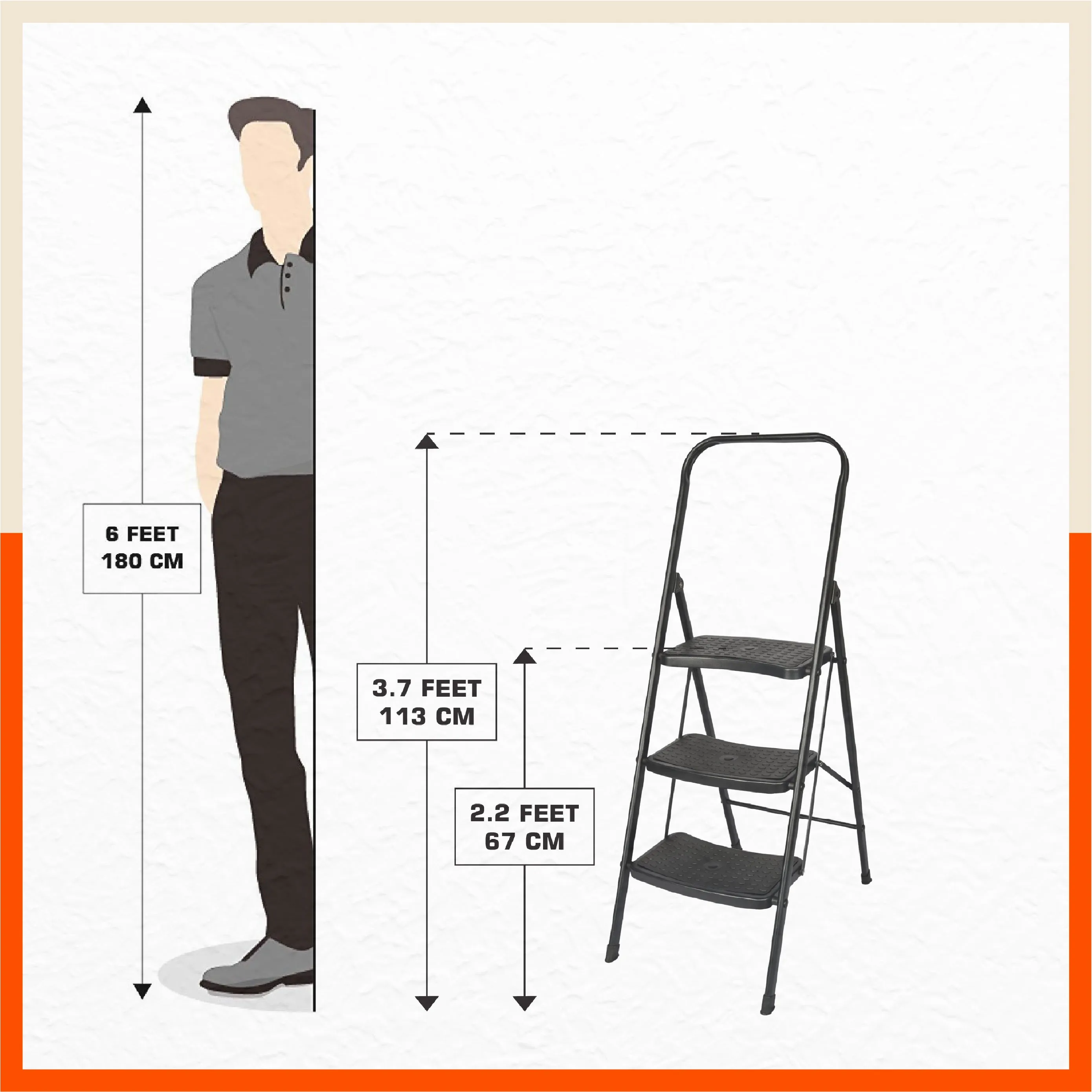 Bathla Boost Rhino 3 - Step Foldable Steel Ladder For Home (Black   Black)