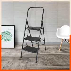 Bathla Boost Rhino 3 - Step Foldable Steel Ladder For Home (Black   Black)