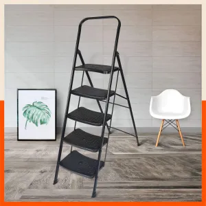 Bathla Boost Rhino 5 - Step Foldable Steel Ladder For Home (Black   Black)