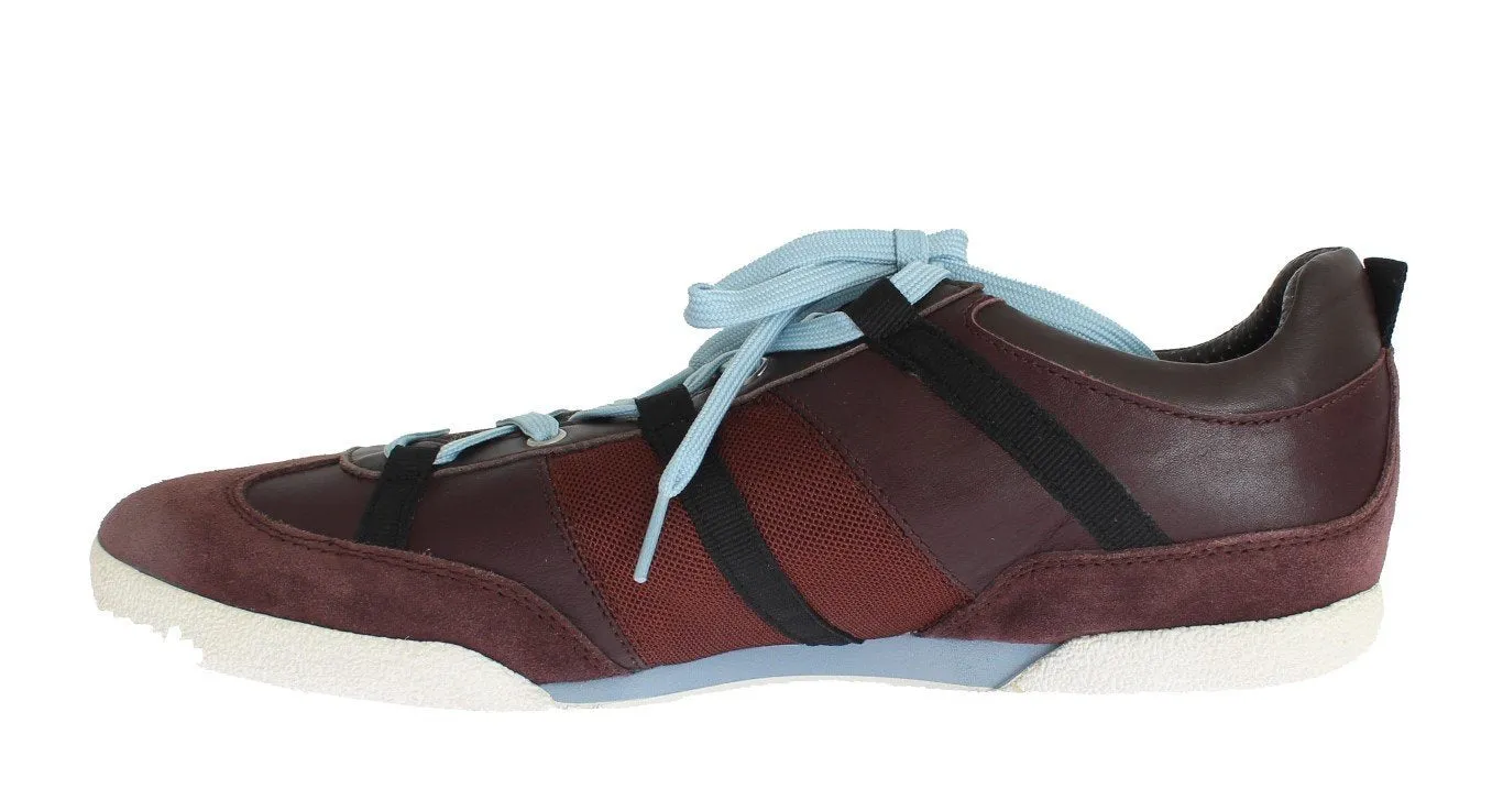 Bordeaux Leather Casual Men's Designer Sneakers