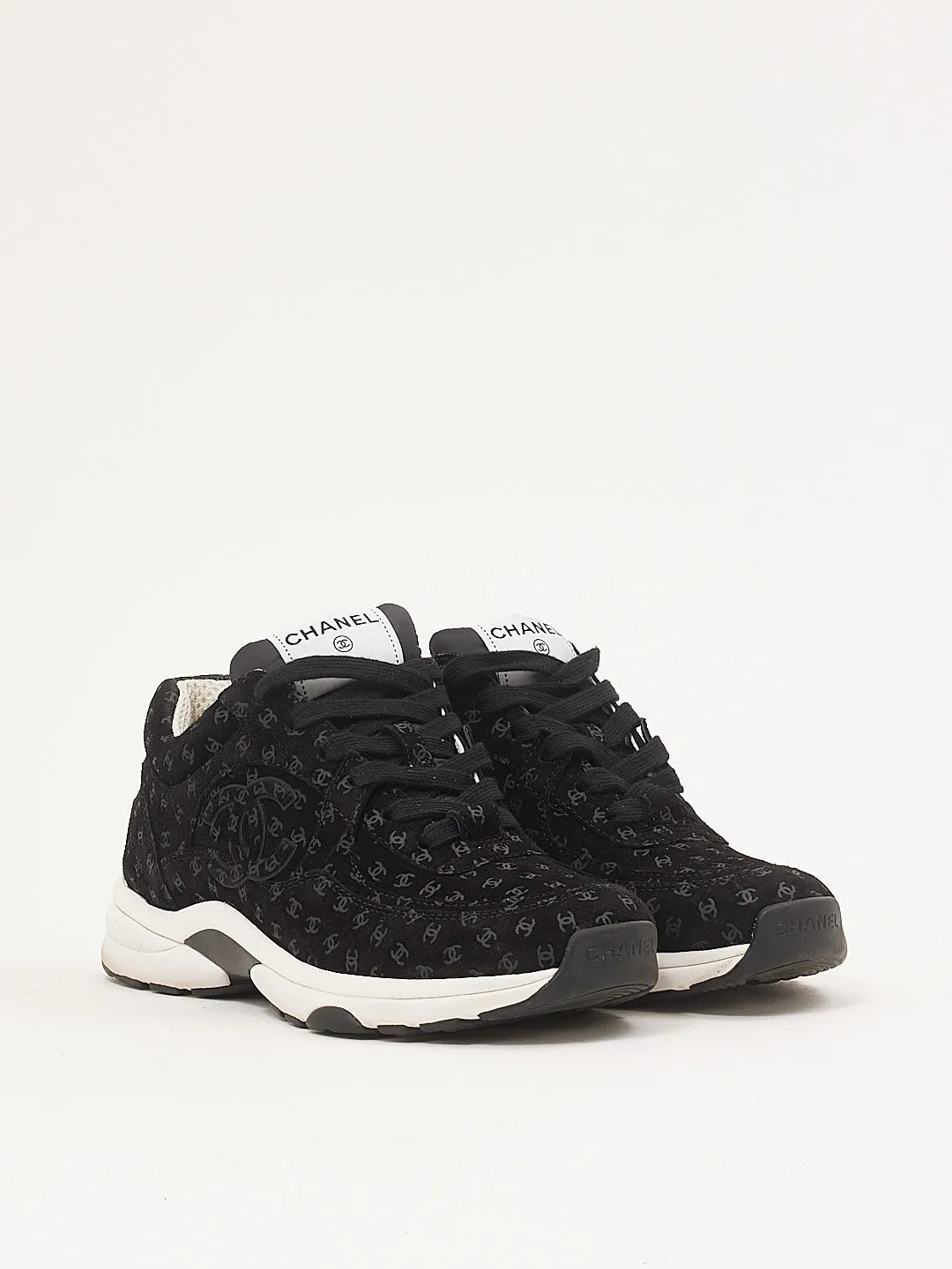 Chanel Black Suede CC Logo Sneakers - 38