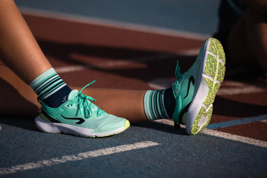 Chaussures de running drop 0 Enfant - KIPRUN KN500 vertes jaunes noires