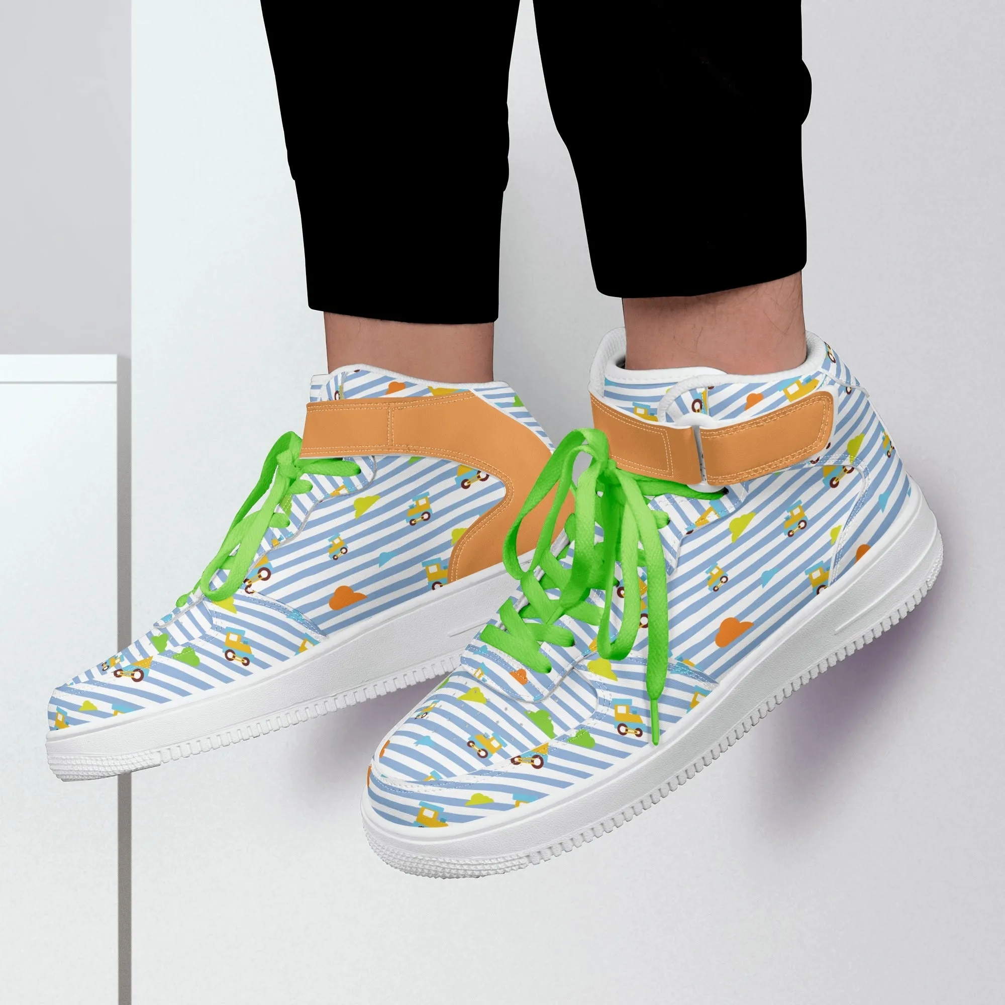 Choo-Choo Stripes Mens High Top Leather Sneakers