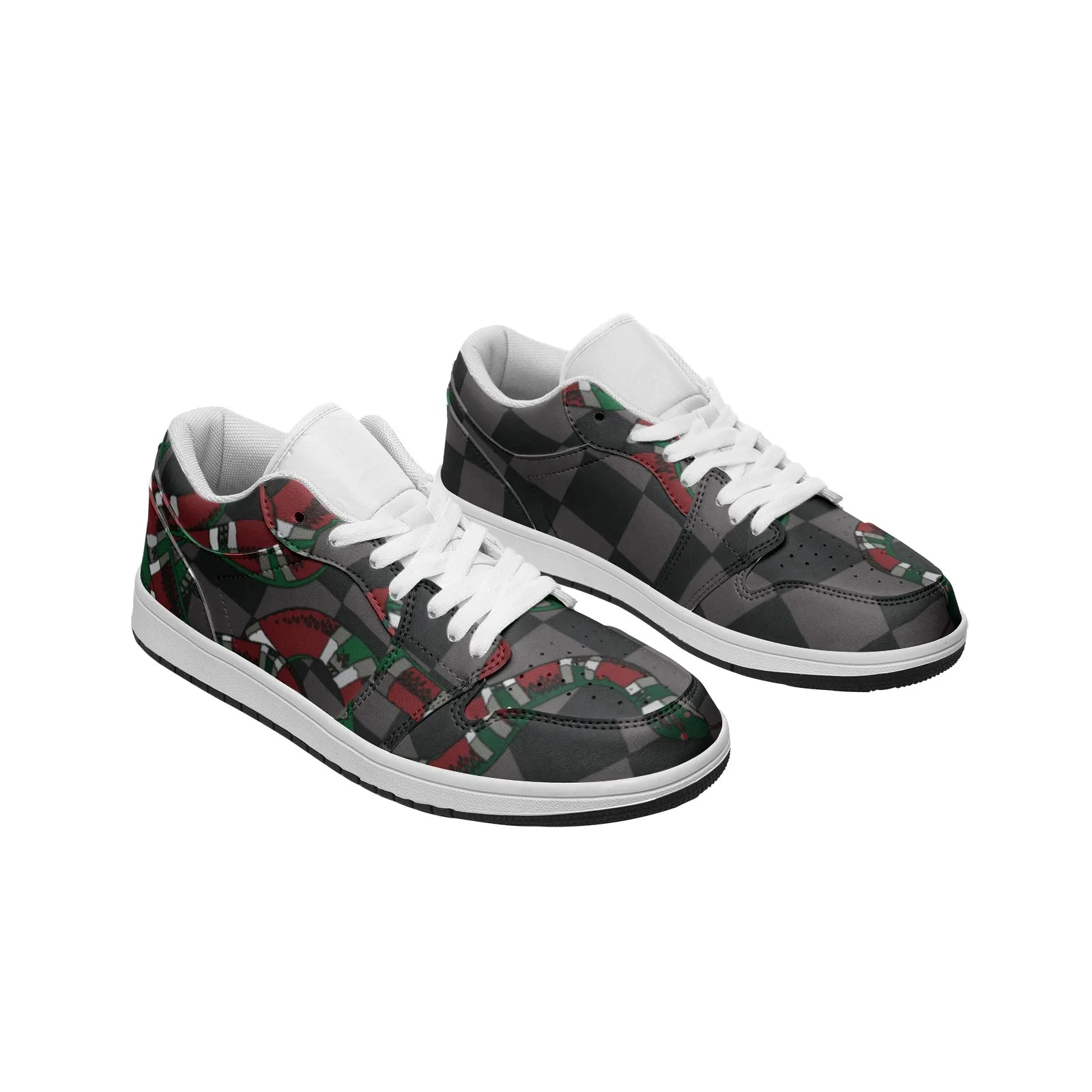 Classic Checkered Designer Snake Low Top Leather Sneakers
