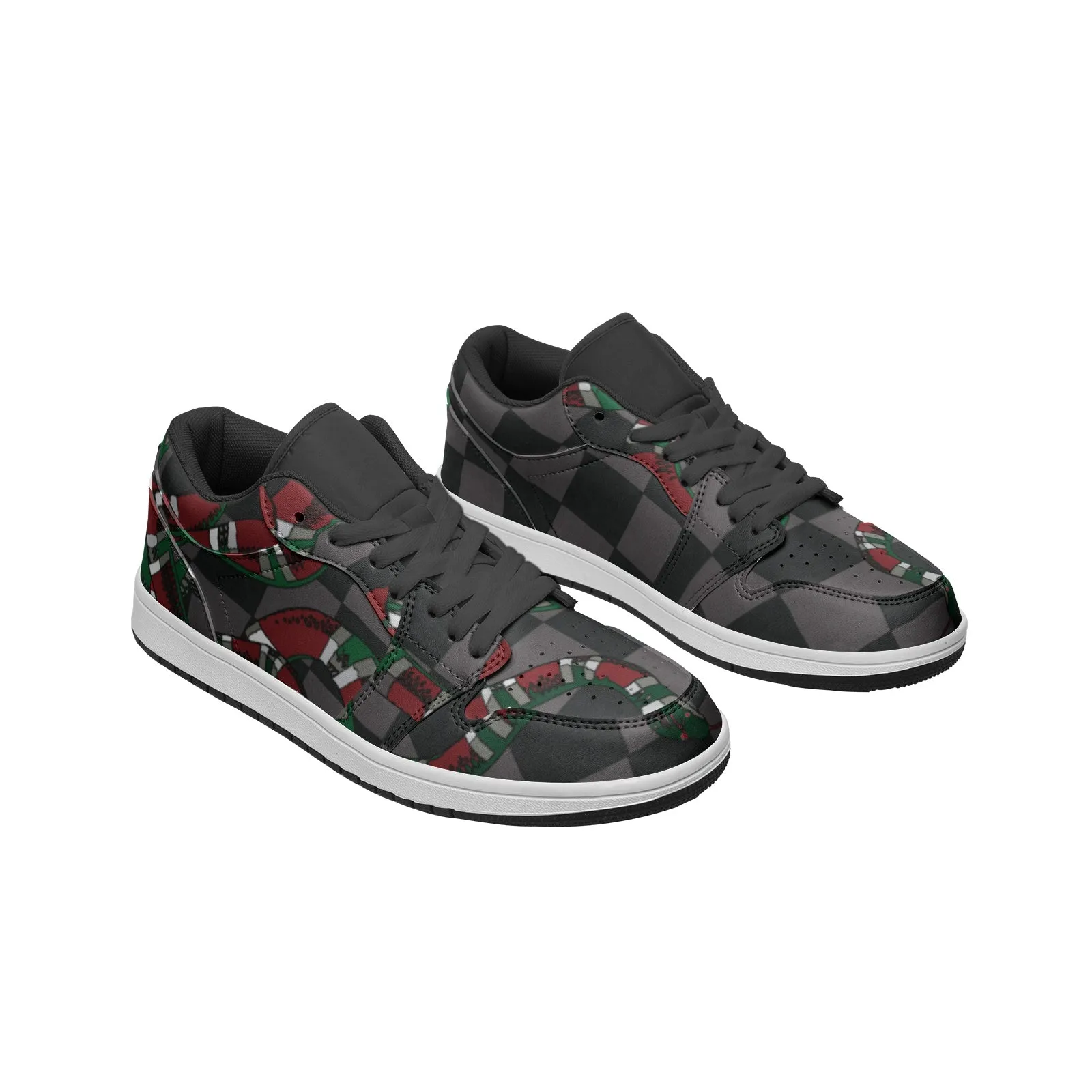 Classic Checkered Designer Snake Low Top Leather Sneakers