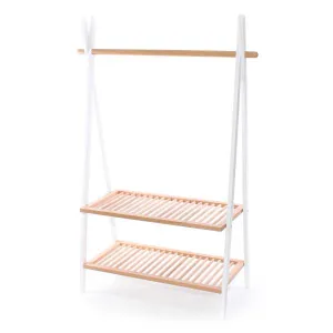 Clothes Rail Rack with two shelves White/Natural