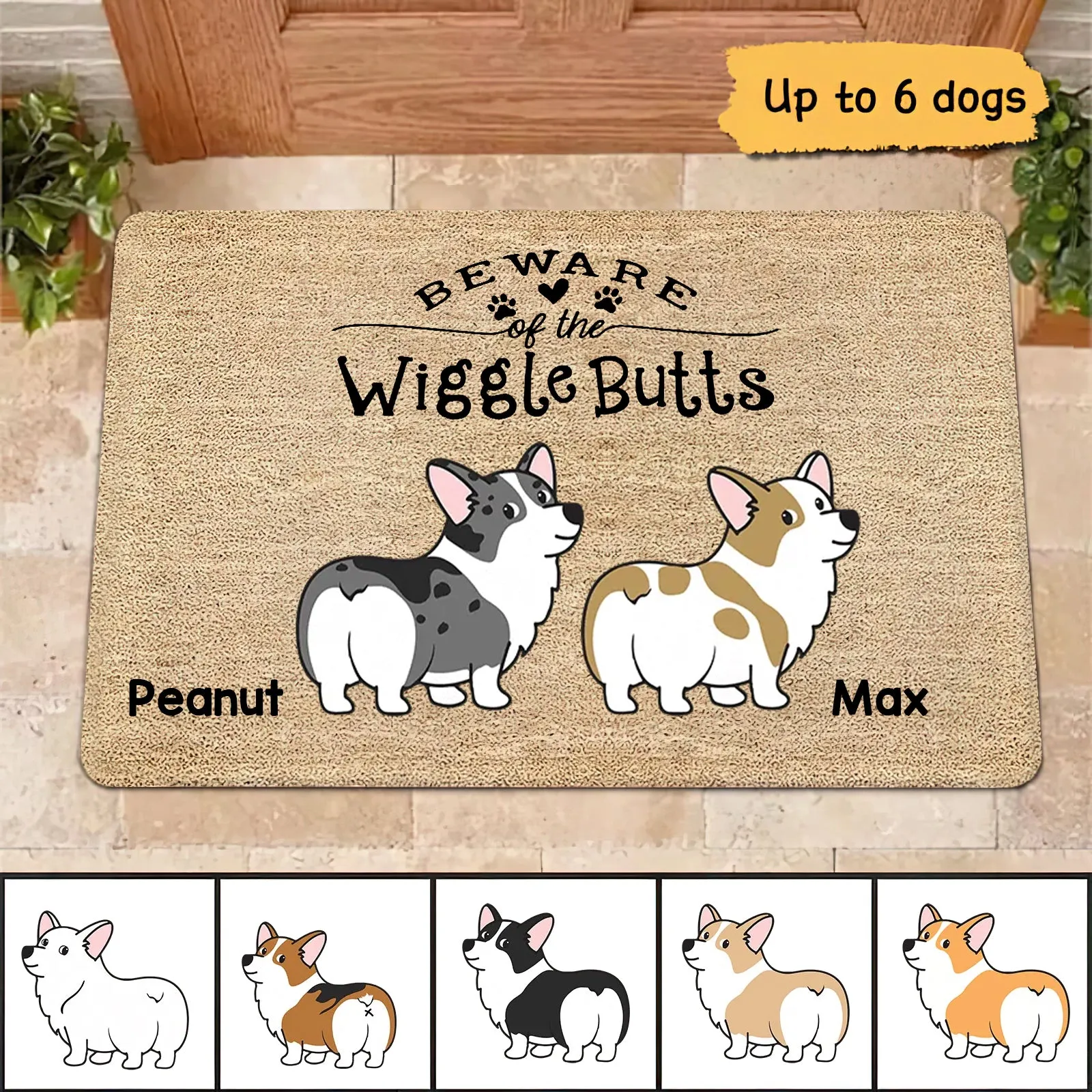 Corgi Wiggle Butt Club Dog Personalized Doormat