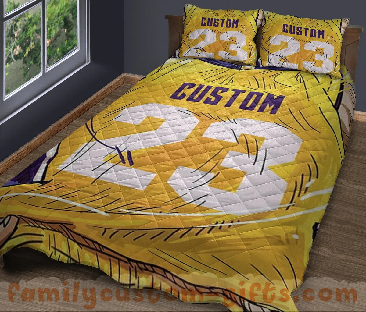 Custom Quilt Sets Los Angeles Jersey Personalized Basketball Premium Quilt Bedding for Men Women