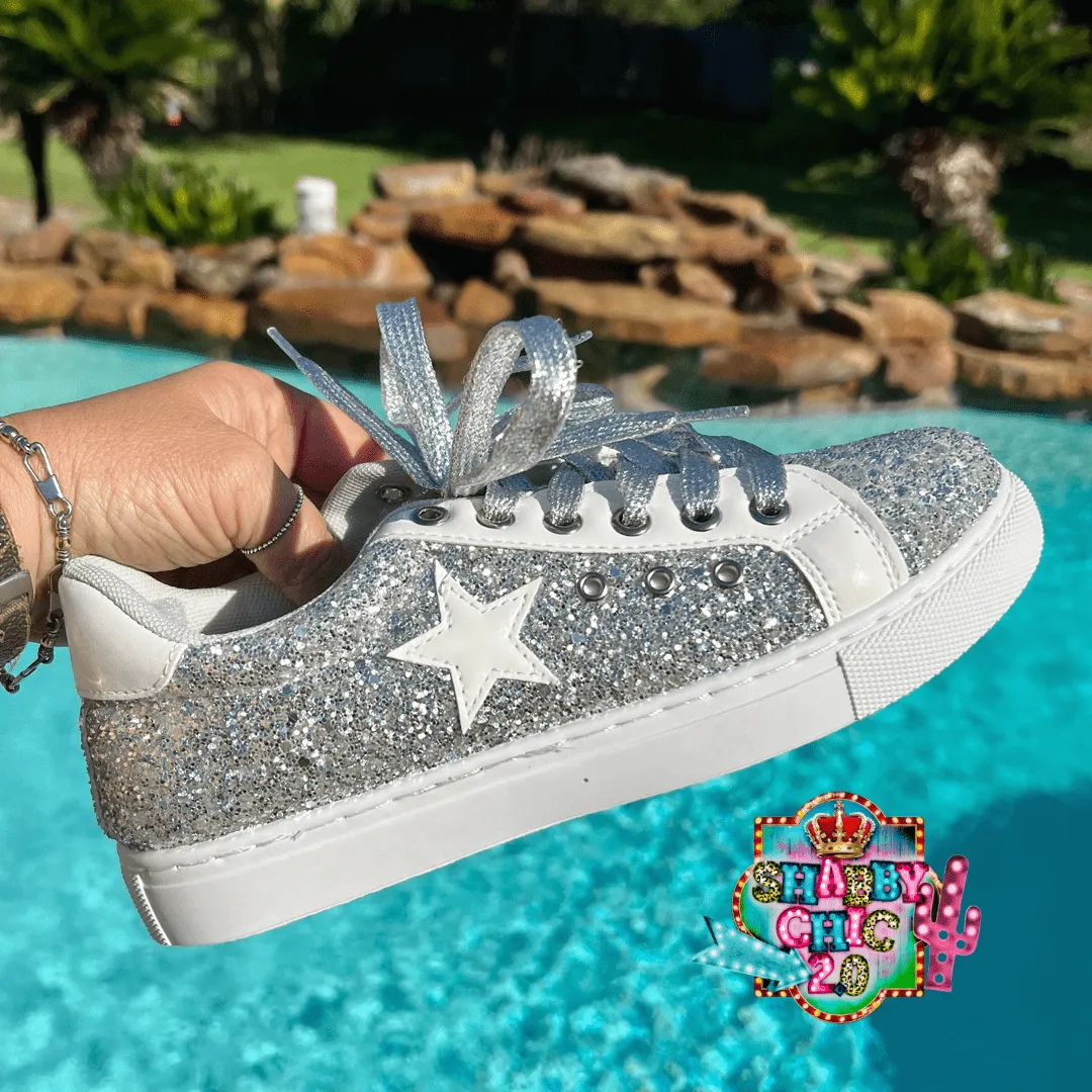 Fast 34 Silver Glitter Tennis Shoe