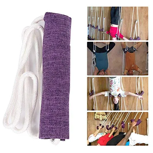 Fitsy Iyengar Yoga Anti-Gravity Wall Rope Full Set Auxiliary Training Sport Aerial Suspension Yoga Rope Cotton (Purple)
