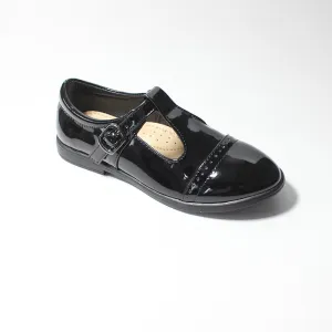 Girls Buckle T-Bar Black Patent Lightweight Leather Shoes