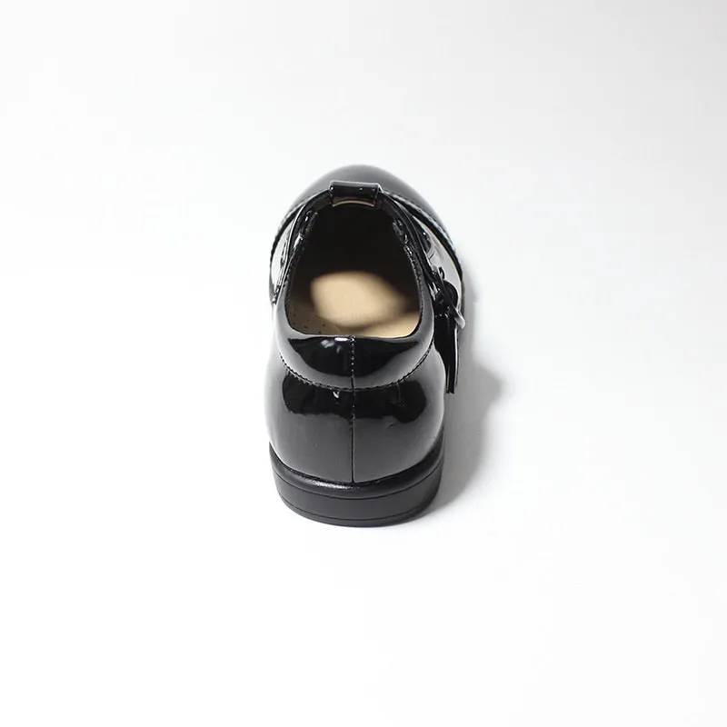 Girls Buckle T-Bar Black Patent Lightweight Leather Shoes