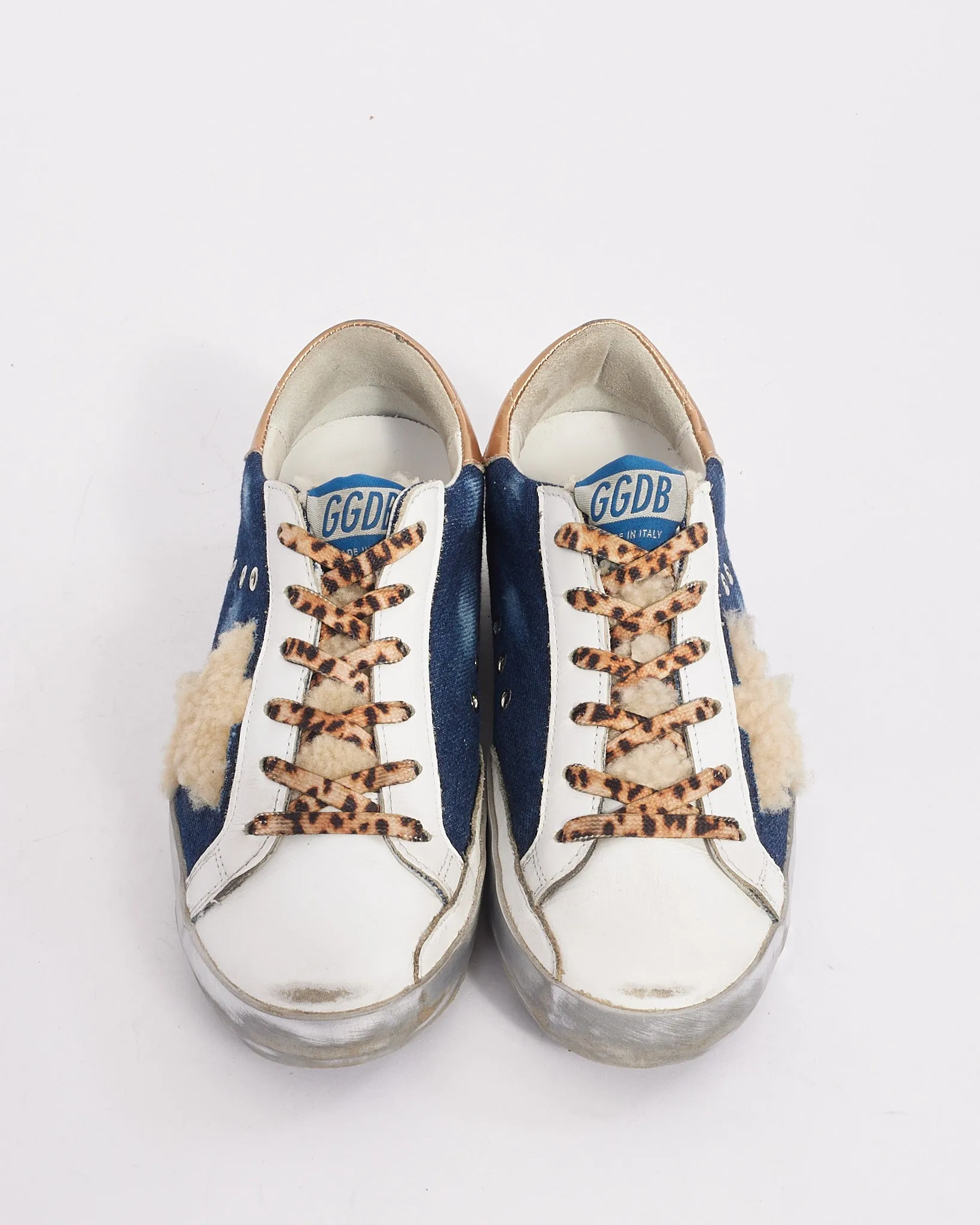 Golden Goose Denim and Leather Shearling Super Star Sneakers - 36