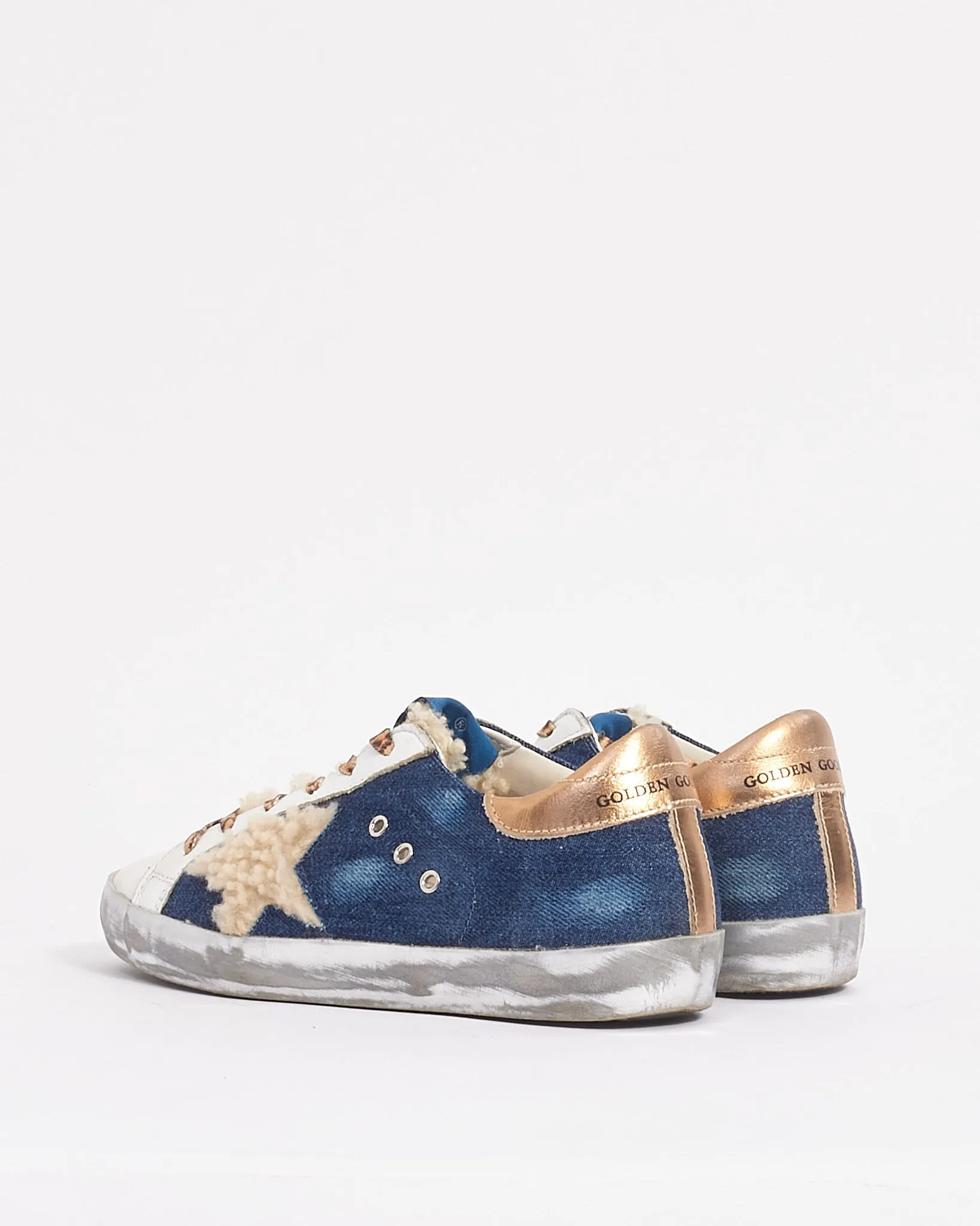 Golden Goose Denim and Leather Shearling Super Star Sneakers - 36