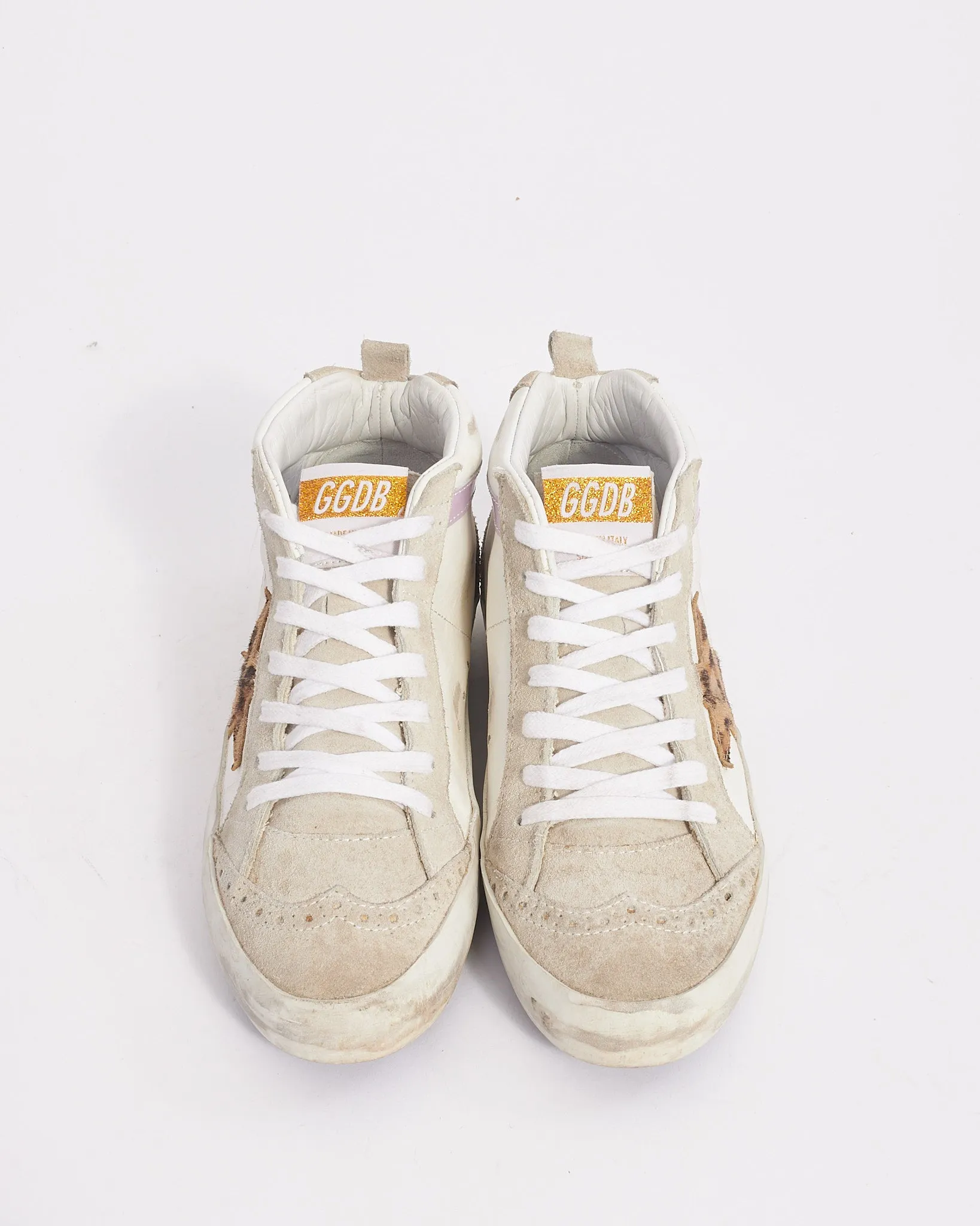 Golden Goose White Leather and Beige Suede Mid Star Sneakers -36