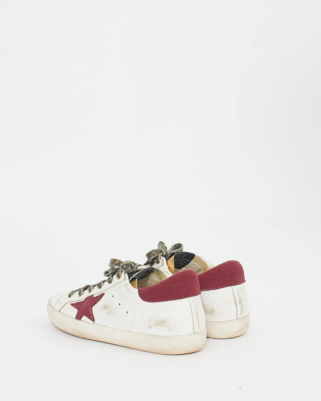 Golden Goose White/Burgundy Super Star Sneakers - 38