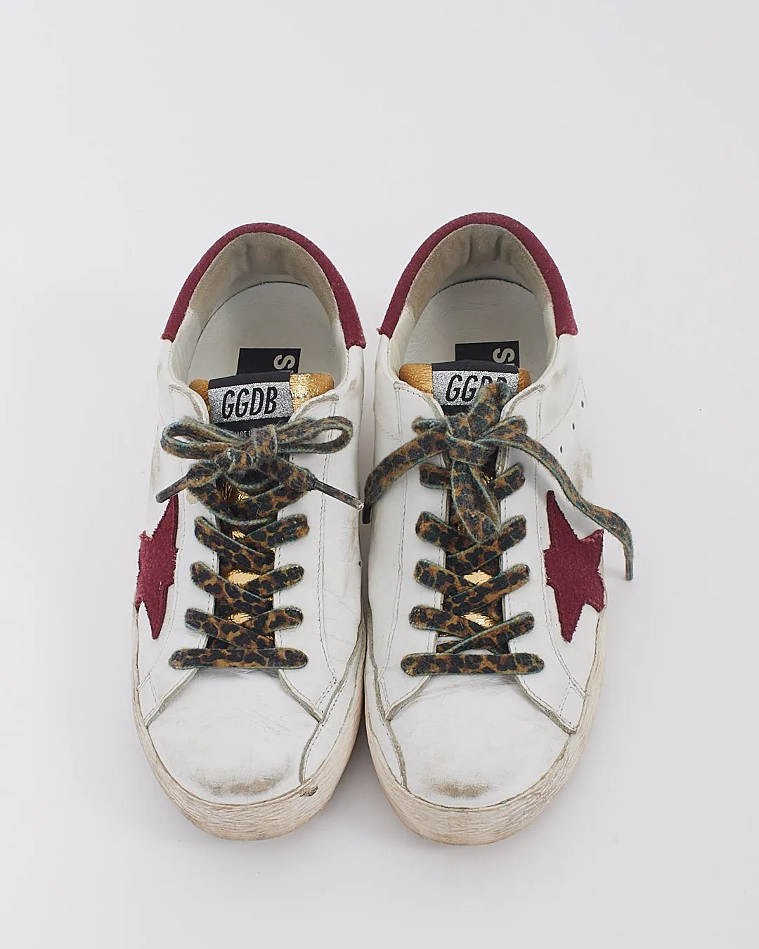 Golden Goose White/Burgundy Super Star Sneakers - 38