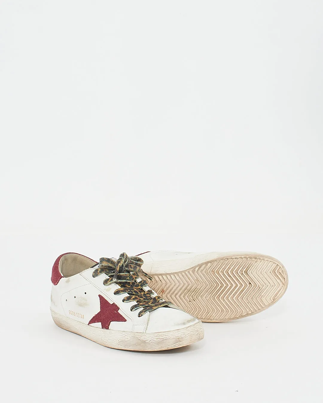 Golden Goose White/Burgundy Super Star Sneakers - 38