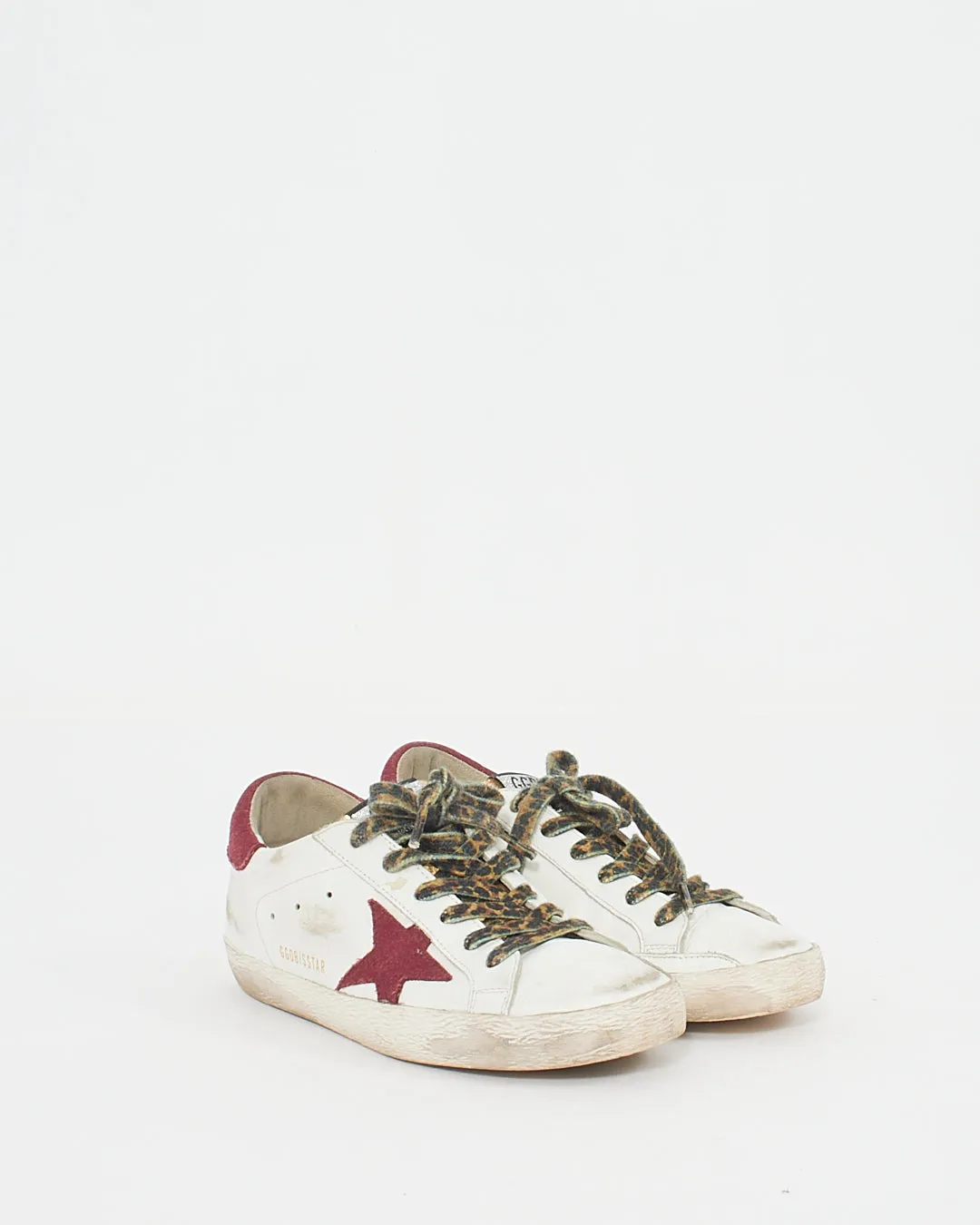 Golden Goose White/Burgundy Super Star Sneakers - 38