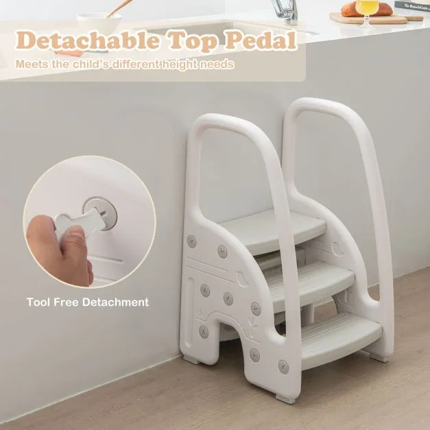Grow-with-me Montessori Non Slip Step Stool | Learning Tower | White & Grey | 12m 