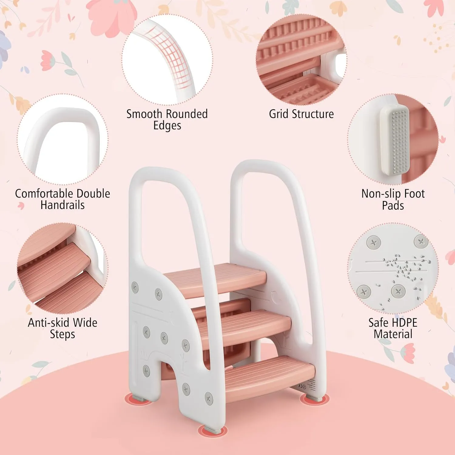 Grow-with-me Montessori Non Slip Step Stool | Learning Tower | White & Pink | 12m 