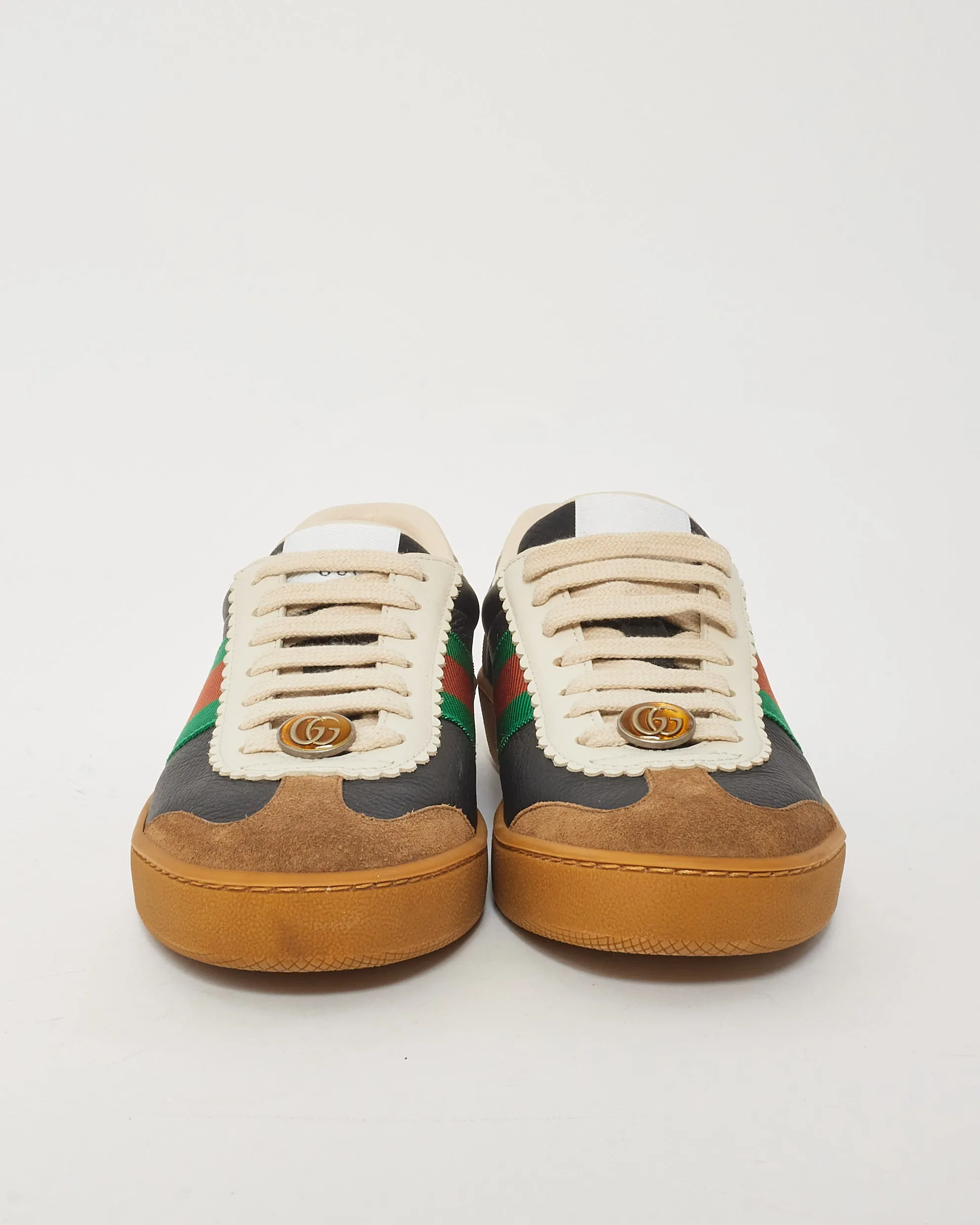 Gucci Black Leather & Web Stripe G74 Sneakers - 36