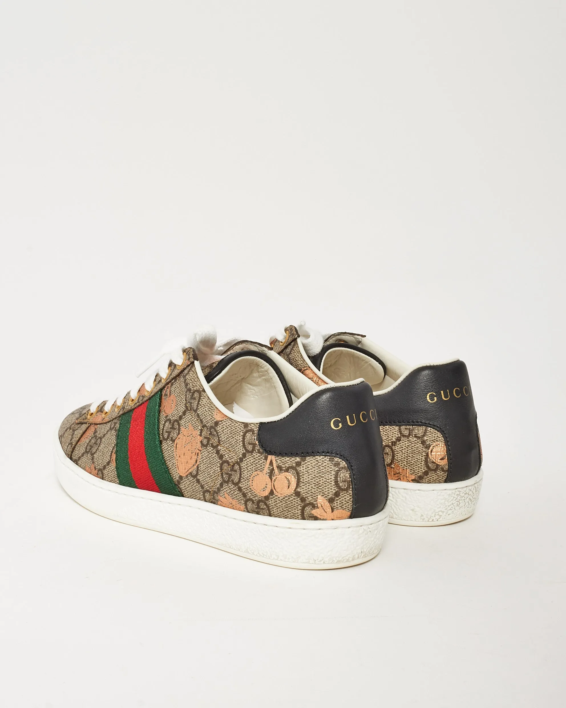 Gucci Brown Canvas Monogram GG Supreme Berry Web Sneakers 36.5
