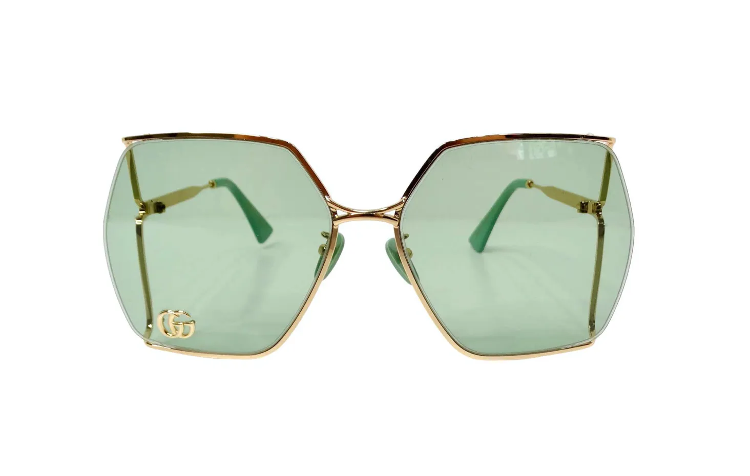 Gucci Oversized Green With Gold-Tone Metal Frame GG Logo Sunglasses