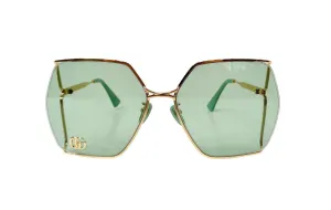 Gucci Oversized Green With Gold-Tone Metal Frame GG Logo Sunglasses