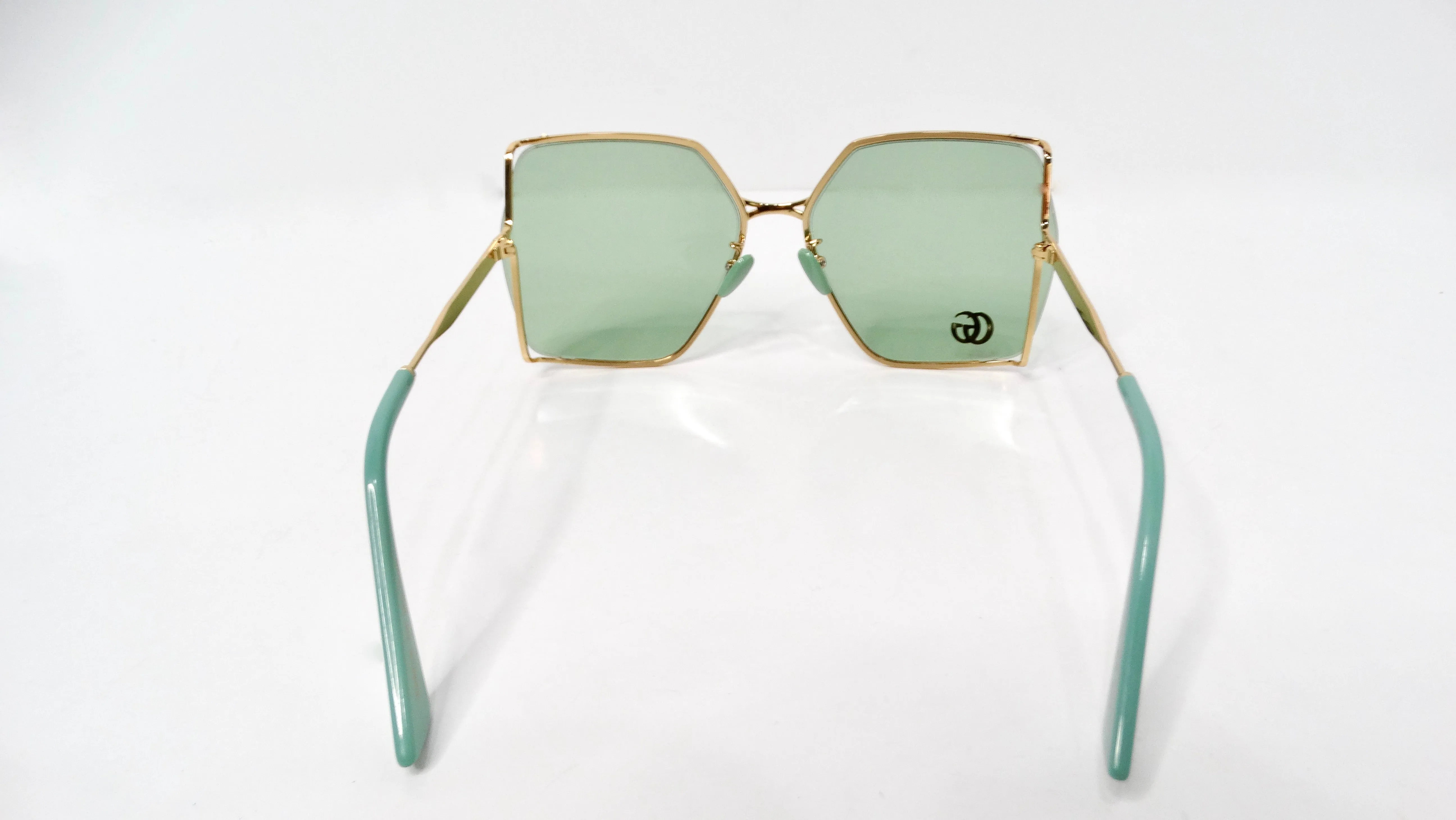 Gucci Oversized Green With Gold-Tone Metal Frame GG Logo Sunglasses