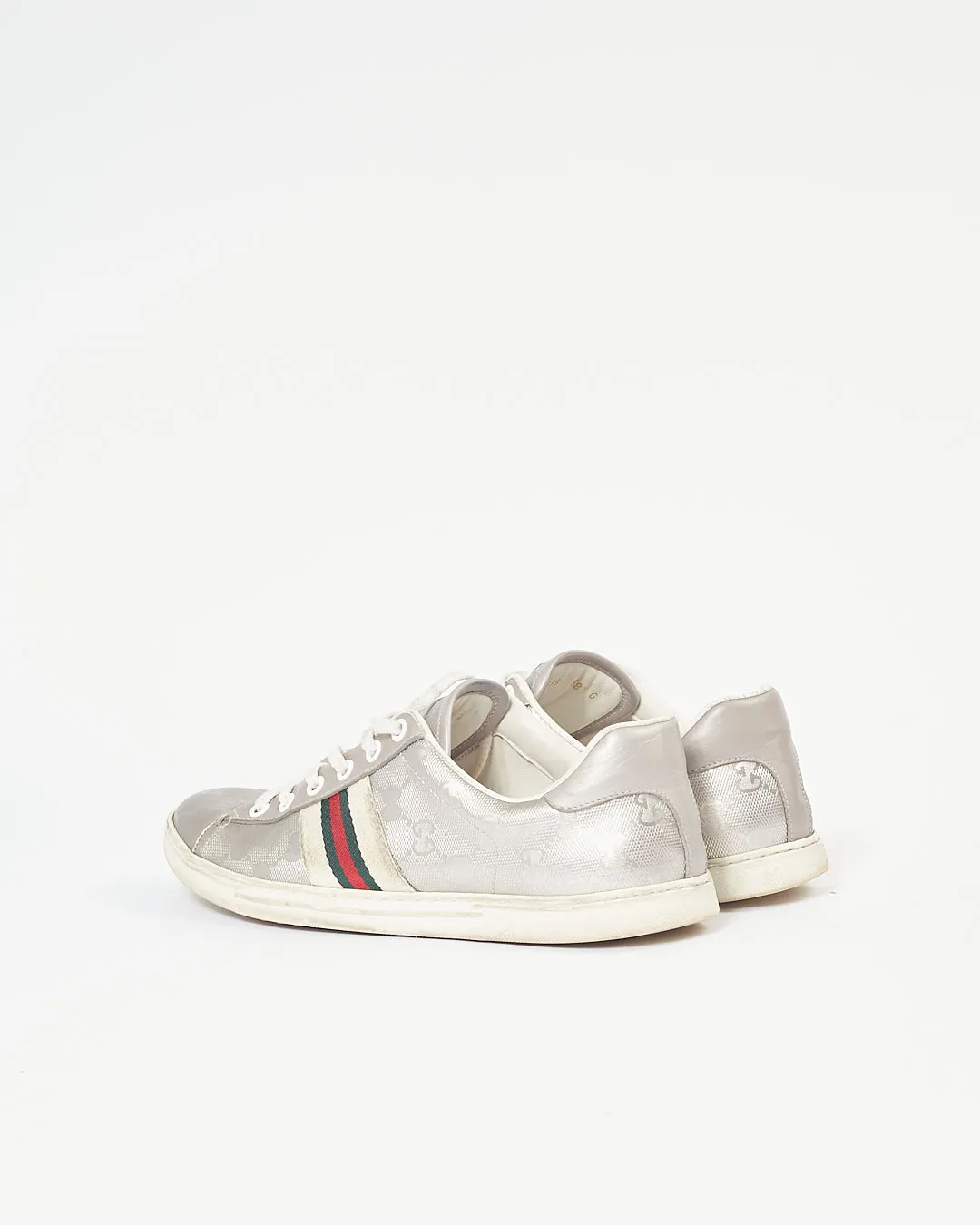 Gucci Silver Metallic Web Detail Sneakers - 8.5