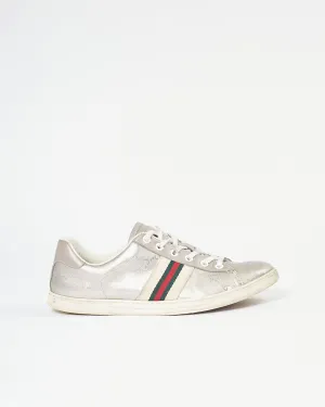 Gucci Silver Metallic Web Detail Sneakers - 8.5
