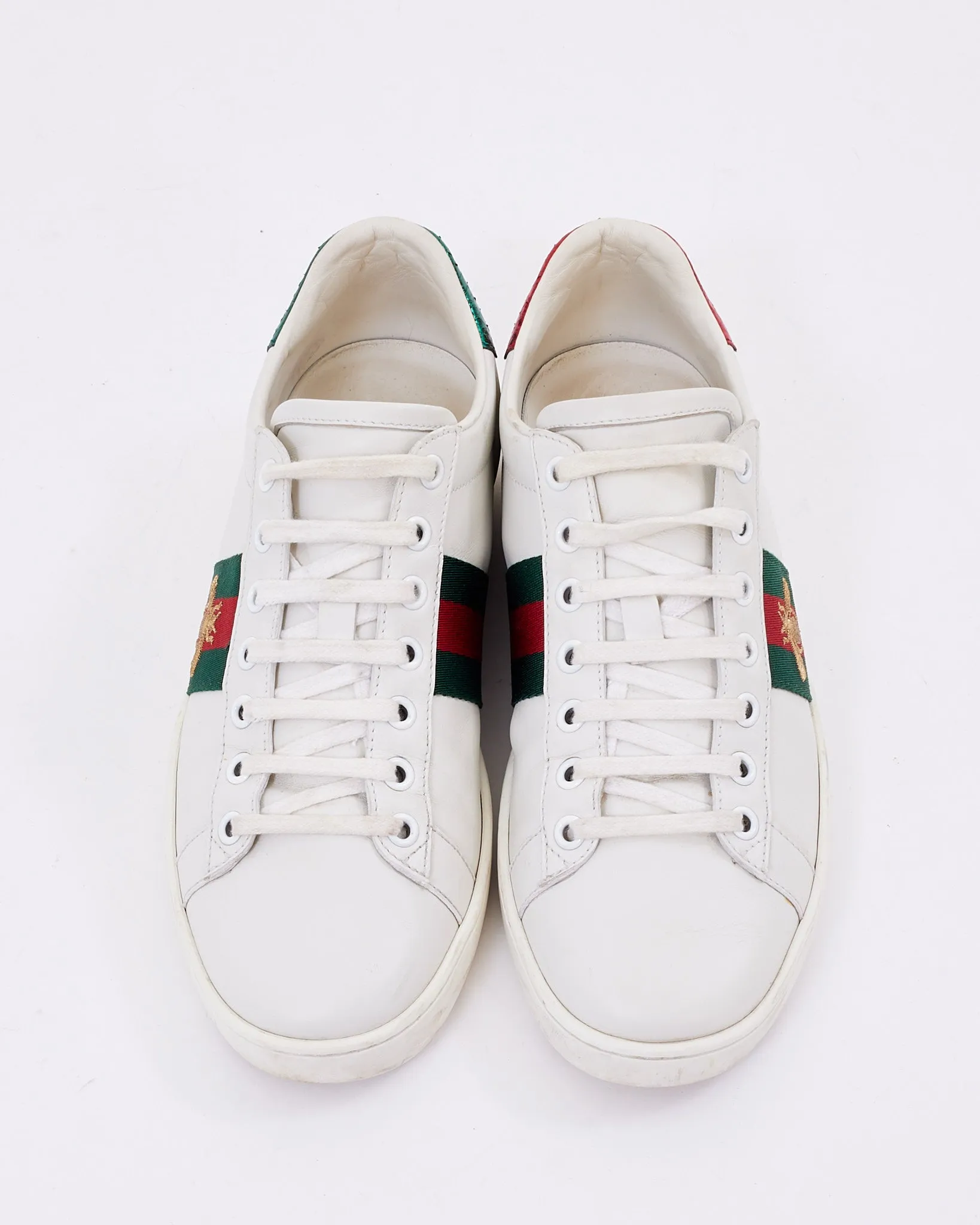 Gucci White Leather Ace Bee Low Top Sneakers - 37.5