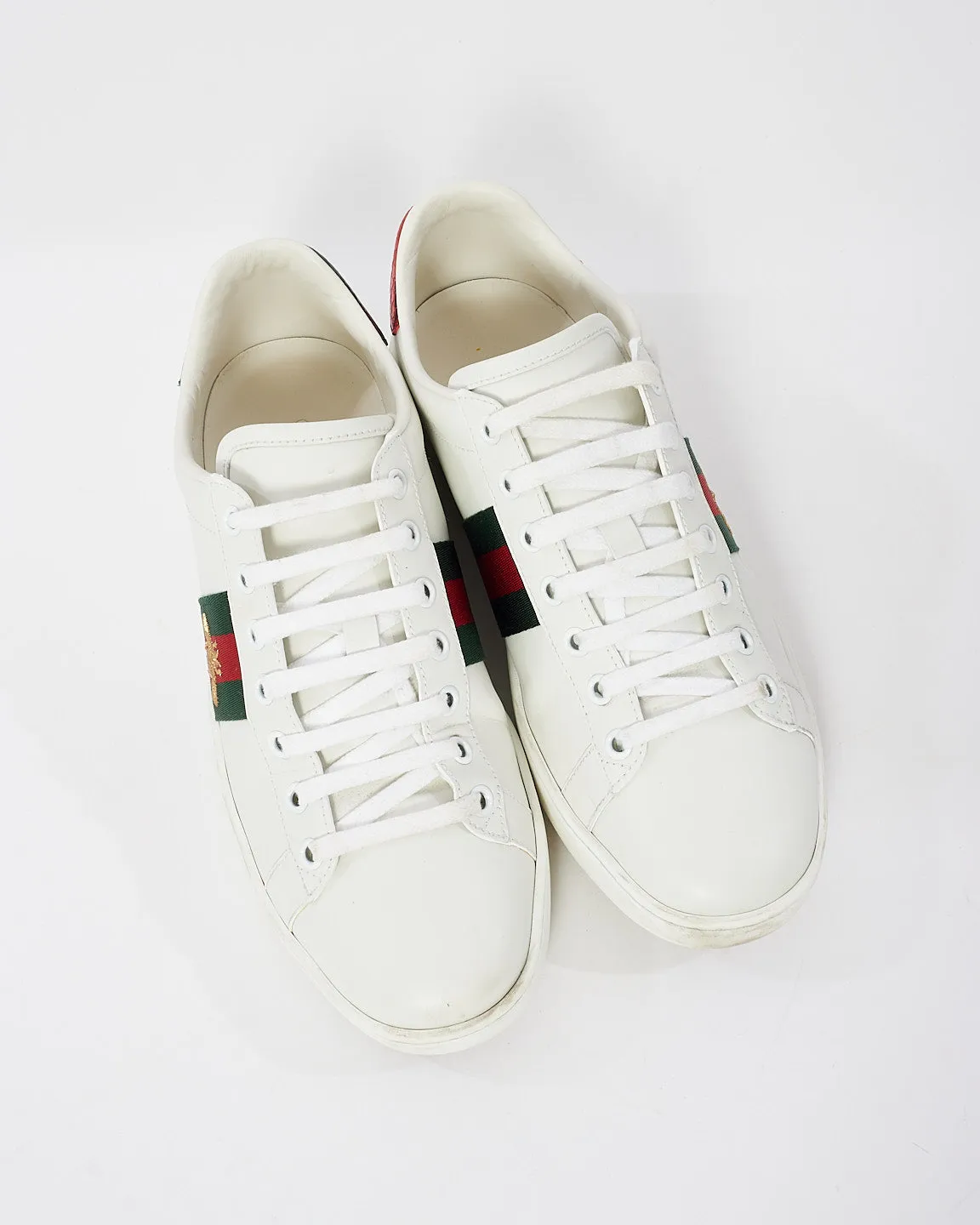 Gucci White Leather Embroidered Bee Ace Sneakers - 38.5