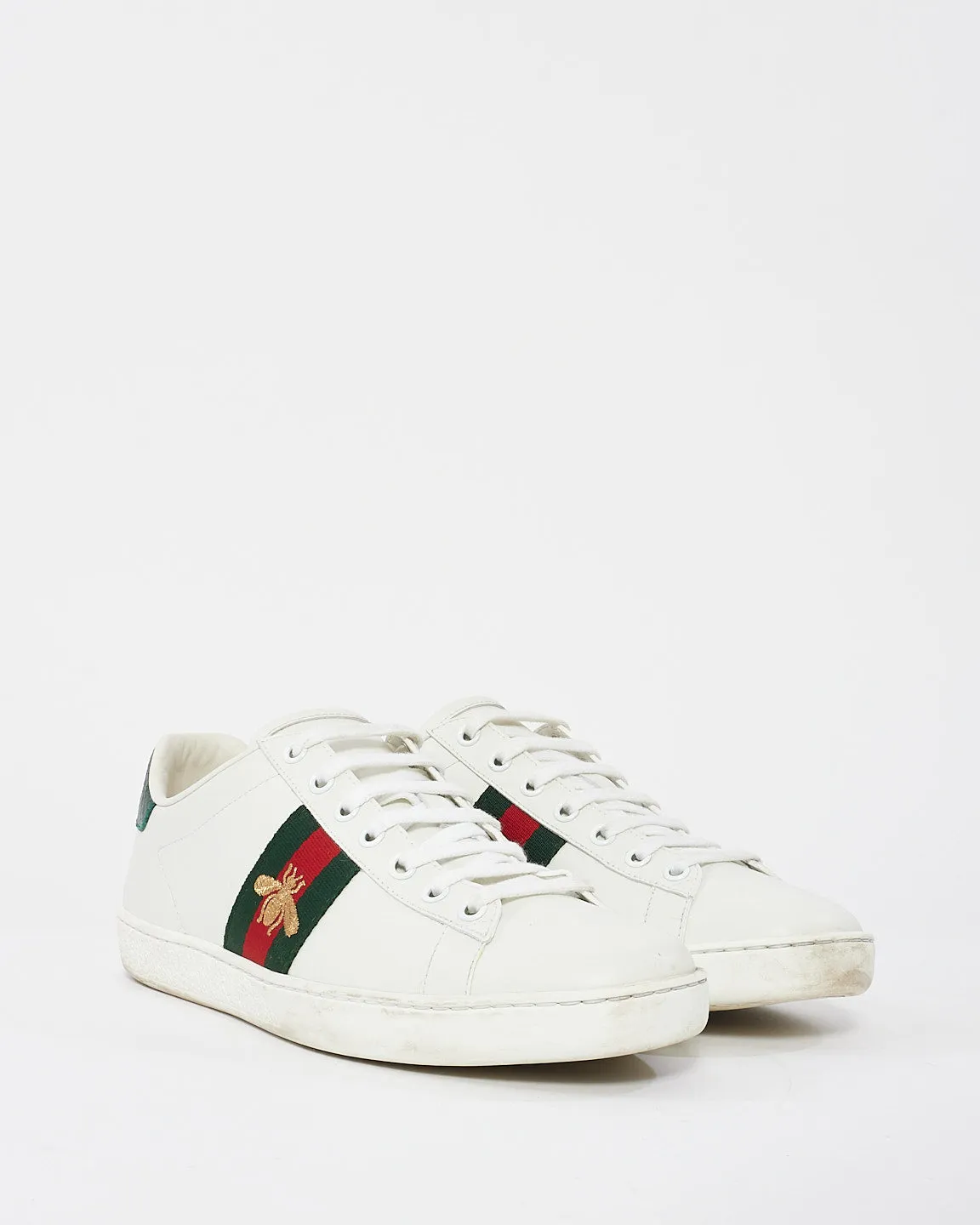 Gucci White Leather Embroidered Bee Ace Sneakers - 38.5