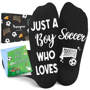 HAPPYPOP Soccer Gifts For Boys Kids - Gifts For Soccer Lover Players With Greeting Card, Kids Boys Soccer Socks, Grip Socks Soccer, Soccer Stocking Stuffers