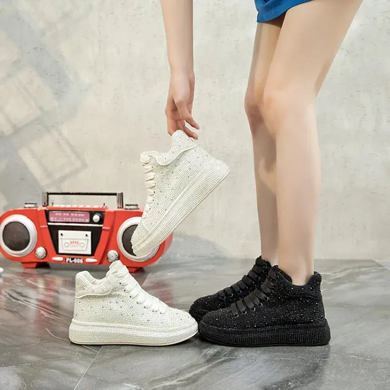 Hot Top Quality Winter Warm Fur Sneakers Sexy Women Skate Shoes New Rhinestone High Top Board Shoes Shiny Women's Casual Shoes