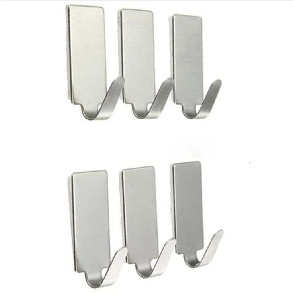 Huphoon Adhesive Hooks, Wall Hooks Stainless Steel Ultra Strong Waterproof Wall Hangers for Coat, Towel, Keys, Bags, Home, Kitchen, Bathroom - 6 Packs